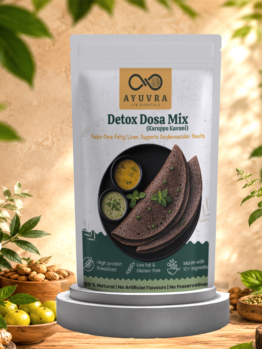 Ayuvra Detox Dosa Mix packaging with a natural background